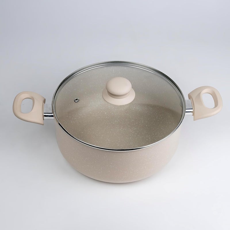 WILSON Oak Casserole with Lid and Marble Coating, Soft Touch Handle, Stew Pot Suitable for Gas, Electric, and Ceramic Stove Dutch Oven - 26cm – Cream - Image 2